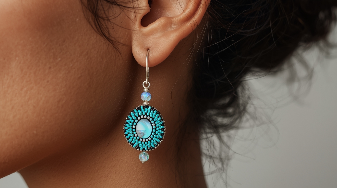 Handmade beaded earrings with shell accents